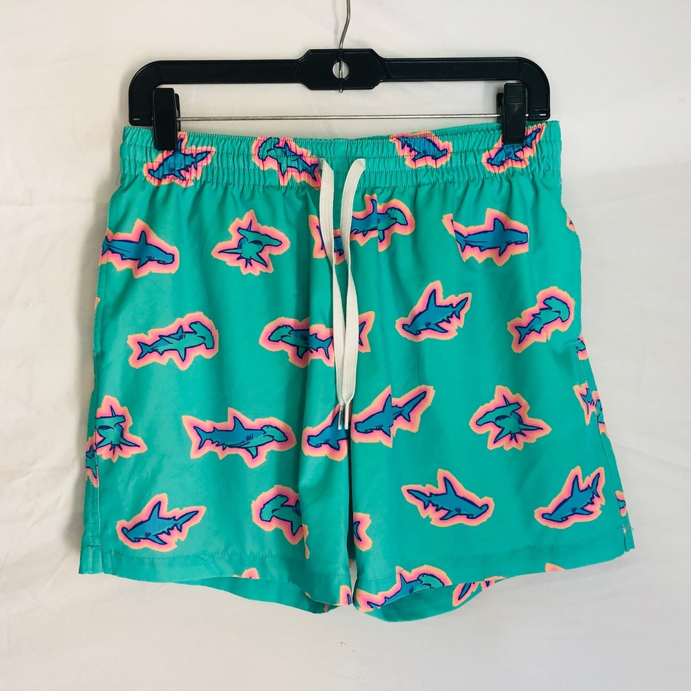 Chubbies Mens Swim Trunks Teal Green Hammerhead Shark Print 5.5 Inch M Medium‎